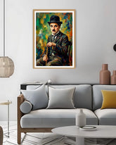 classic gentleman portrait painting displayed in stylish home interior