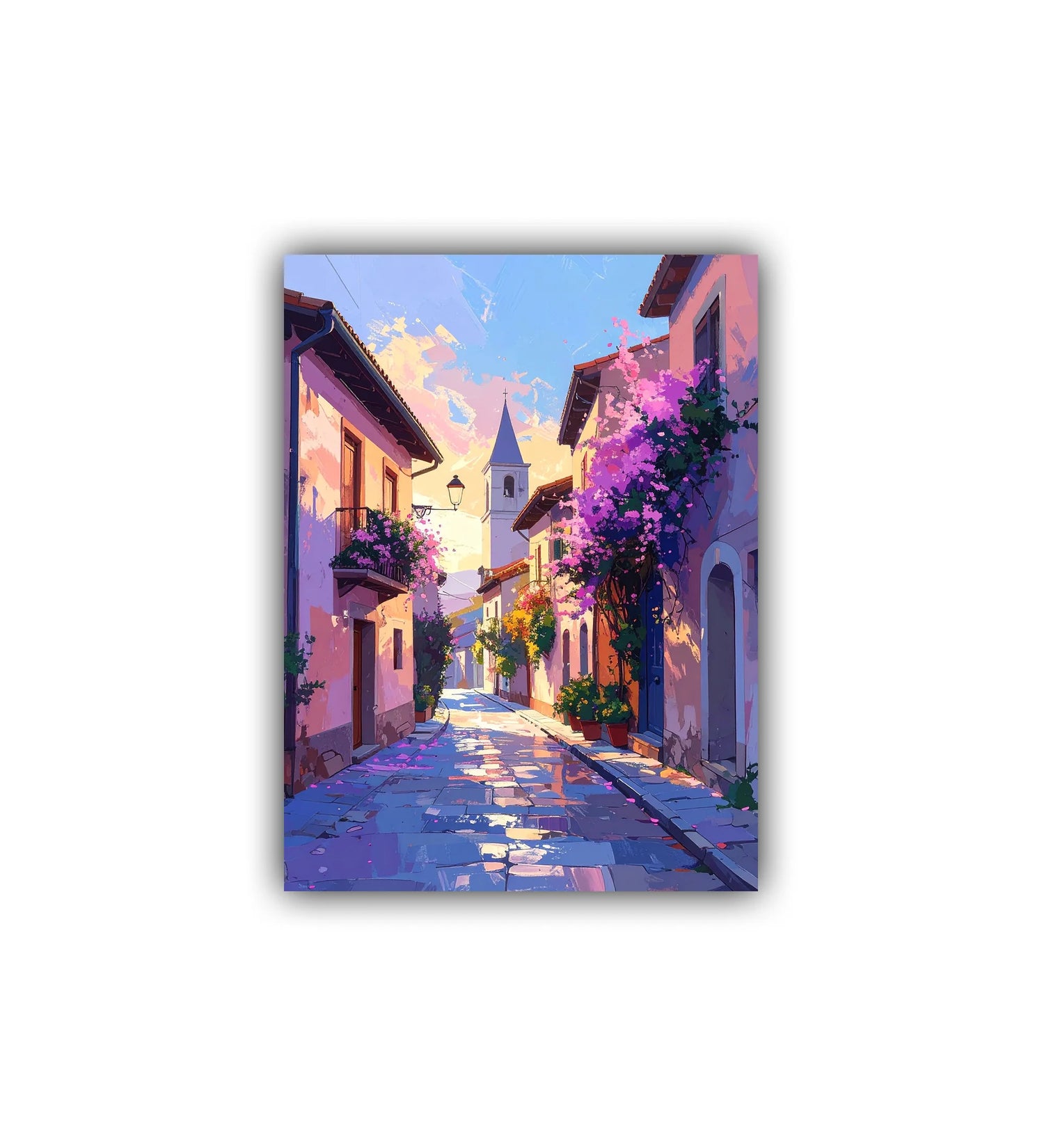 close-up of neon city street wall art canvas with bright colors