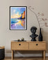 coastal sunset wall art canvas displayed in modern living room interior