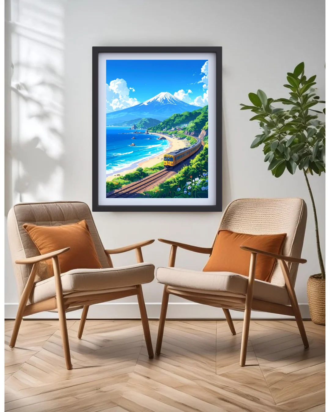 Blue coast mountain landscape canvas wall art
