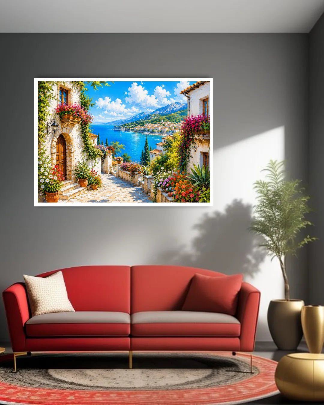 Mediterranean village canvas art in home interior decor