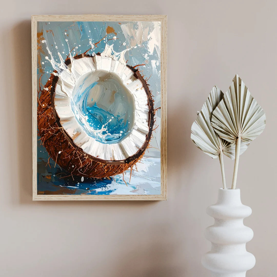 Coconut wall art canvas painting with tropical splash design for home decor