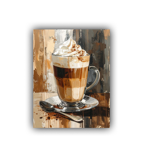 Coffee cup latte canvas wall art with artistic cafe theme