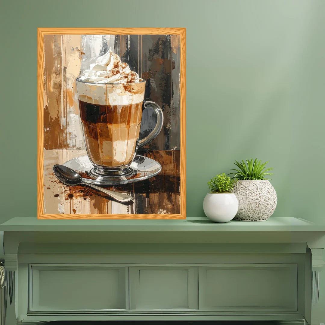 Coffee latte wall art canvas painting for cafe and kitchen decor