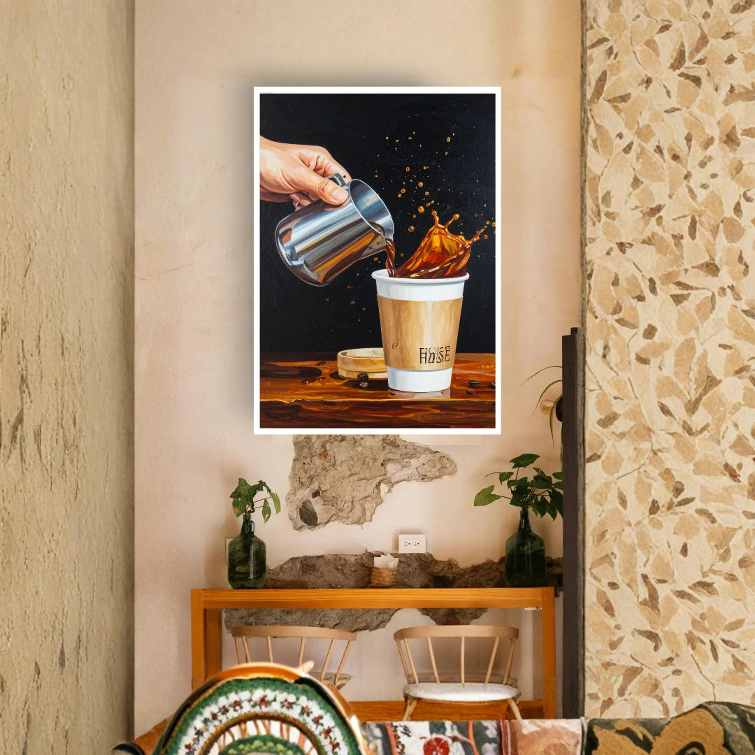 Coffee making canvas wall decor for modern cafe interior