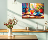 Coffee still life canvas painting for cafe and modern dining decor
