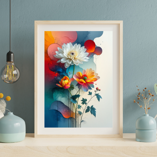 Colorful abstract floral canvas wall art in modern home decor
