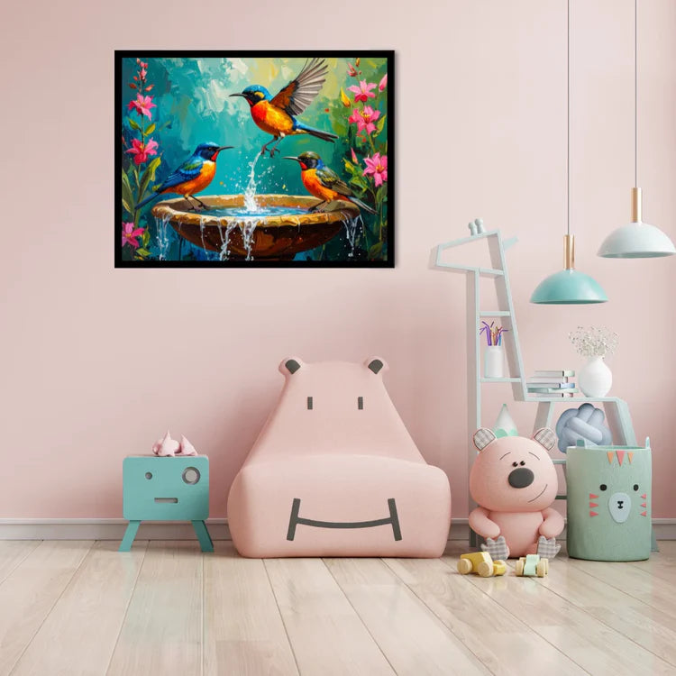 Colorful birds canvas painting for kids room wall decor