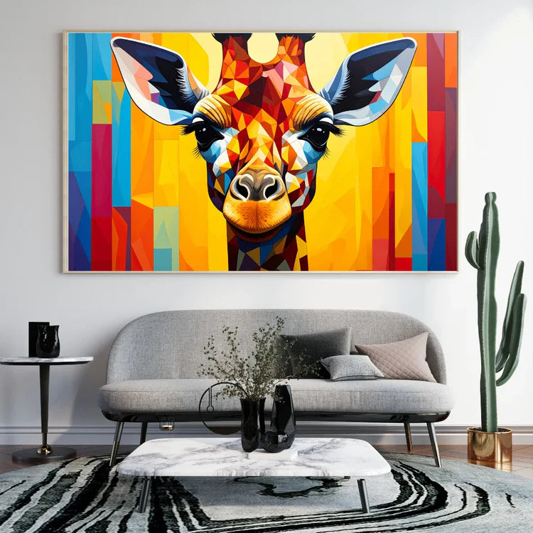Colorful giraffe wall art canvas painting with abstract modern design for living room