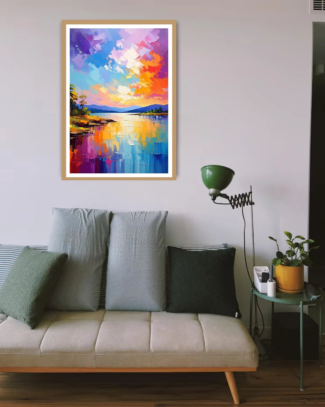vibrant abstract landscape wall art canvas in modern interior