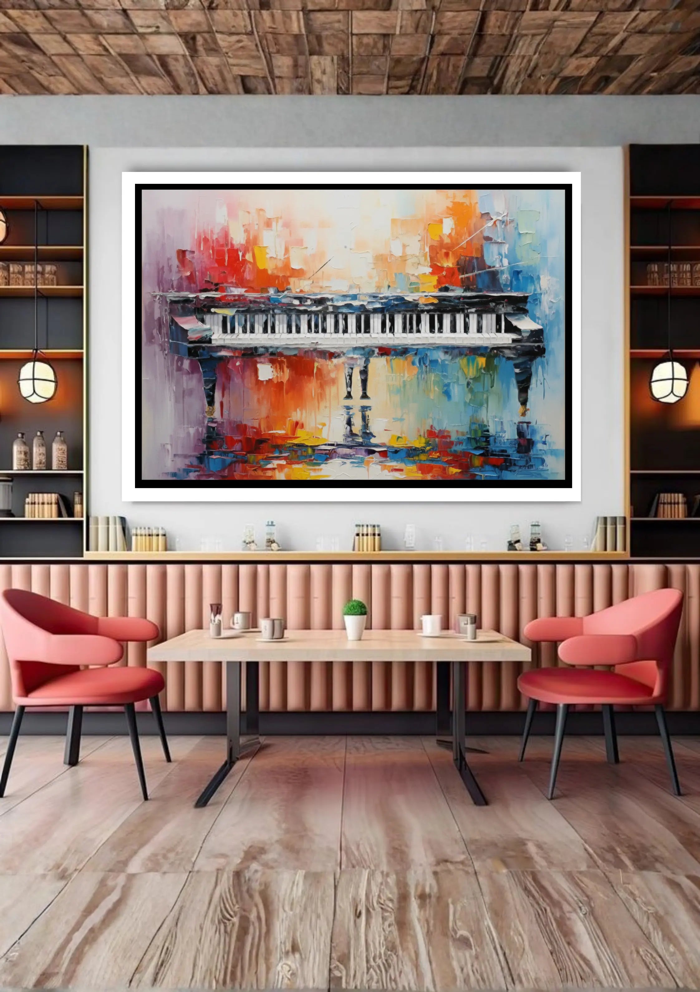Colorful piano wall art canvas painting for cafe interior decor