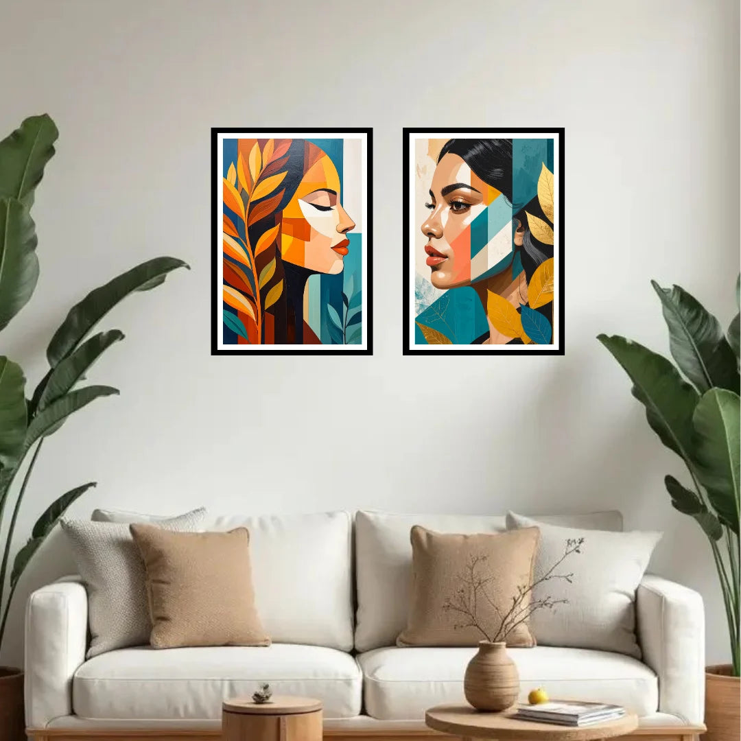 Contemporary female art canvas set for modern living room decor