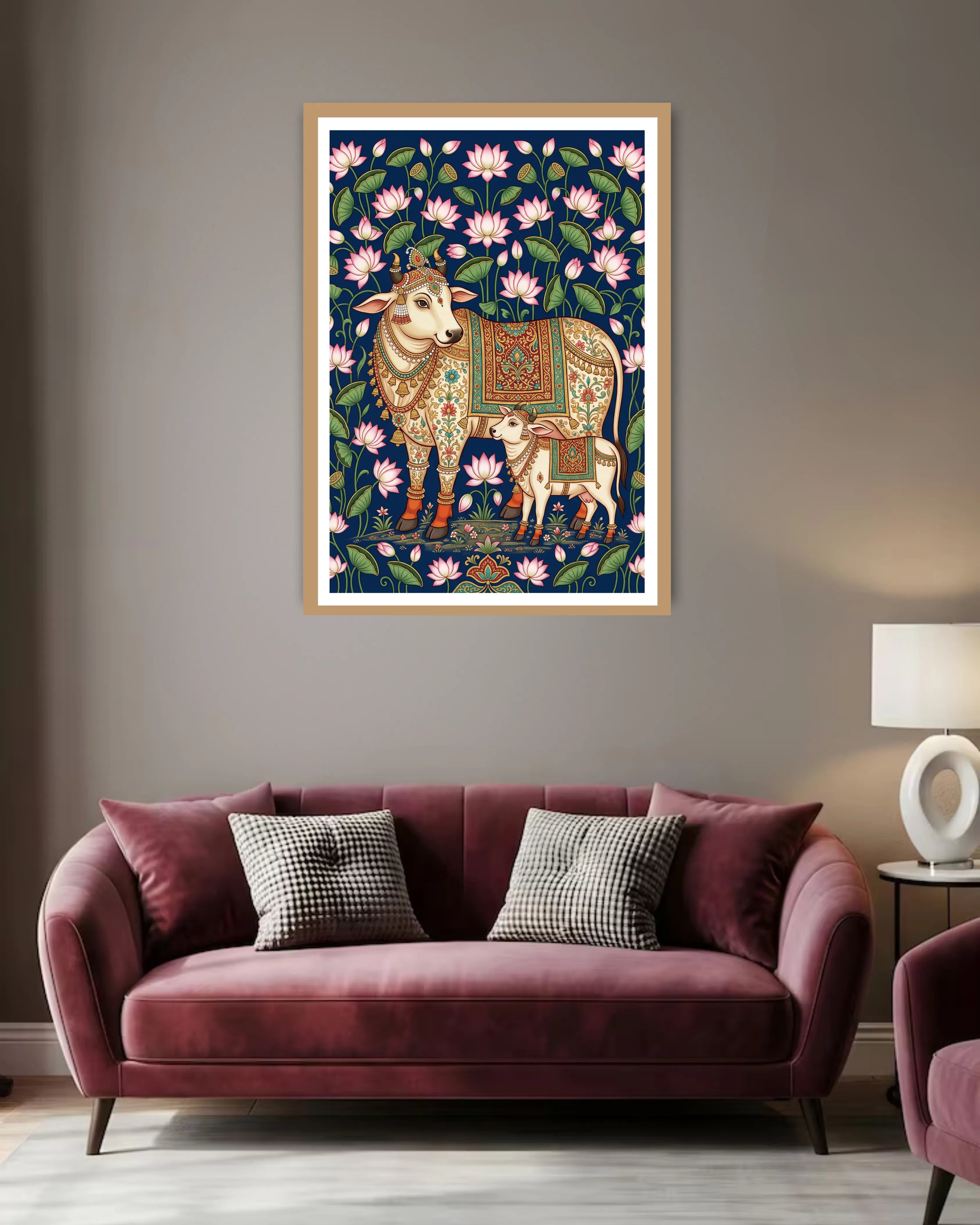 decorative cow artwork displayed in modern home decor setup
