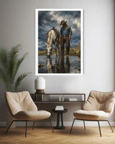 cowboy couple wall art canvas in modern living room decor