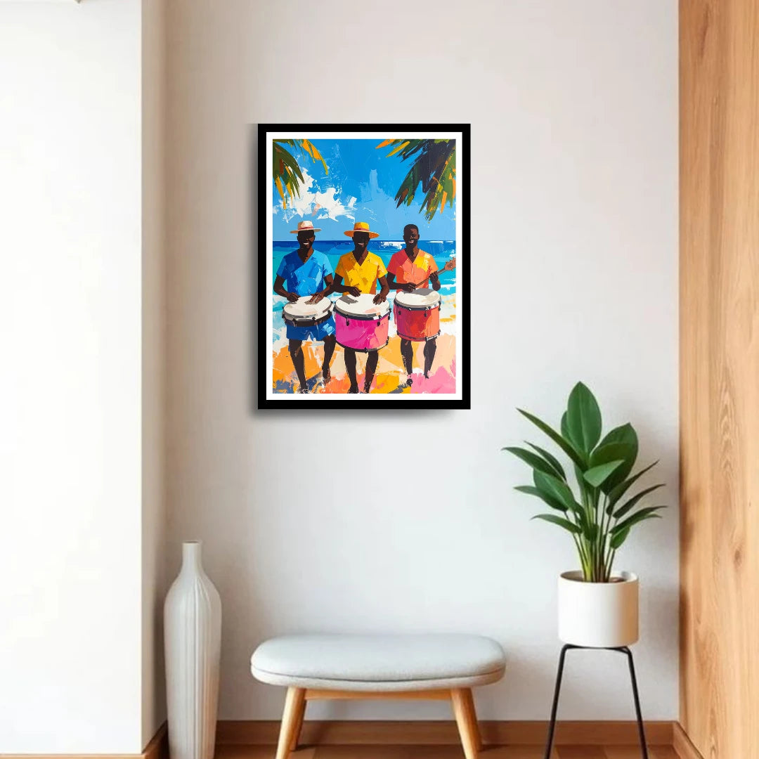 Cultural people canvas wall art colorful folk painting for modern home decor