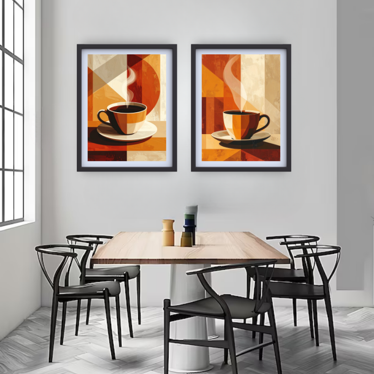 Geometric Coffee Cup - Set Of 2 - Wall Art Canvas