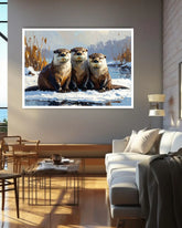 animal family wall art canvas in cozy bedroom interior
