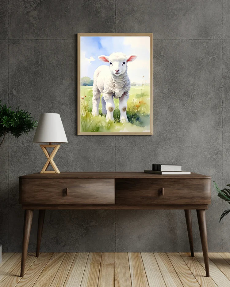 Cute lamb wall art canvas painting with farm animal theme for home decor