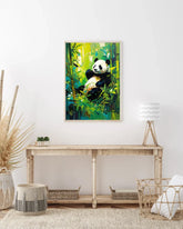 Cute panda canvas painting for kids room wall decor in forest theme