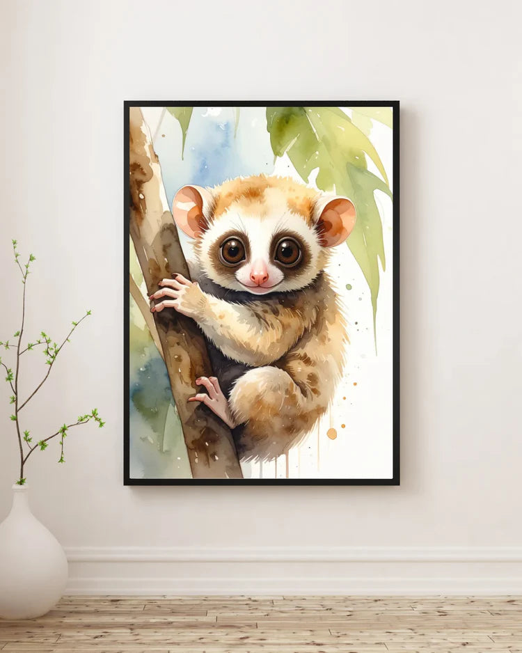 Cute slow loris wall art canvas painting for kids room and nursery decor