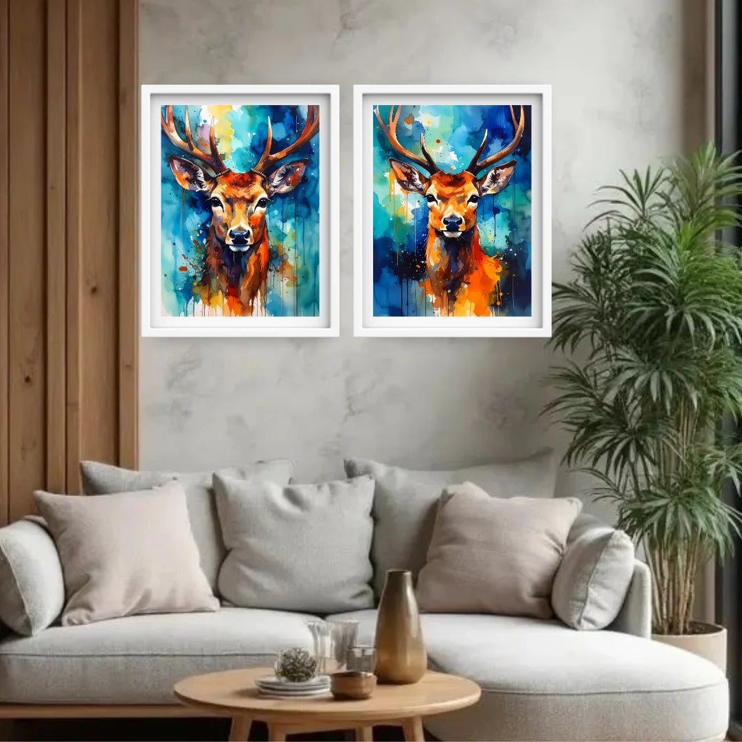 Deer canvas wall decor set for modern living room interior