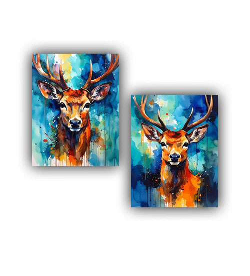 Deer two panel canvas wall art set in colorful modern design