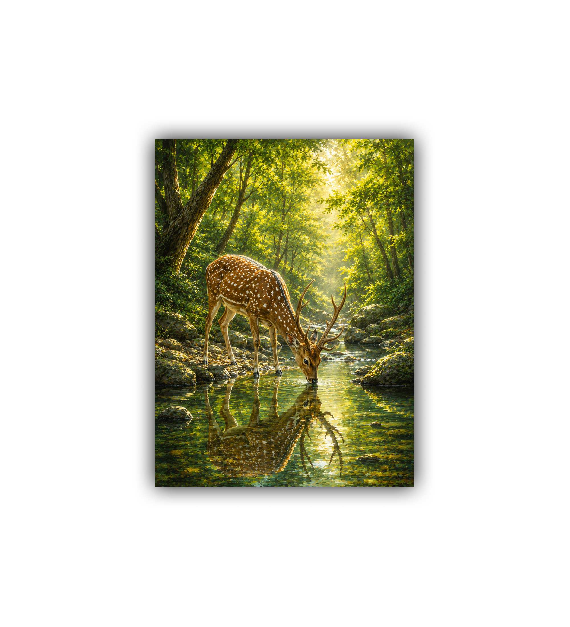 wildlife wall art canvas with deer by stream