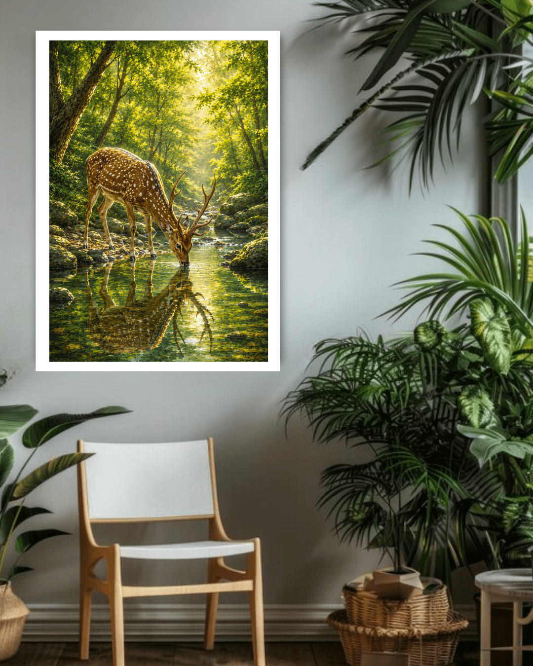 deer reflection painting wall art design