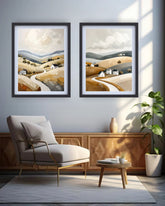 desert landscape canvas displayed in warm and cozy living room