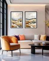 minimal desert landscape wall art set displayed in modern living room