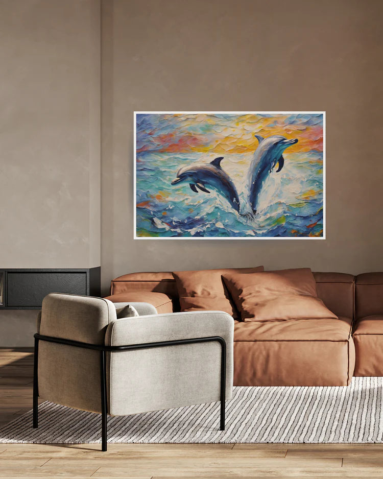 Dolphin canvas painting for living room wall decor with ocean theme