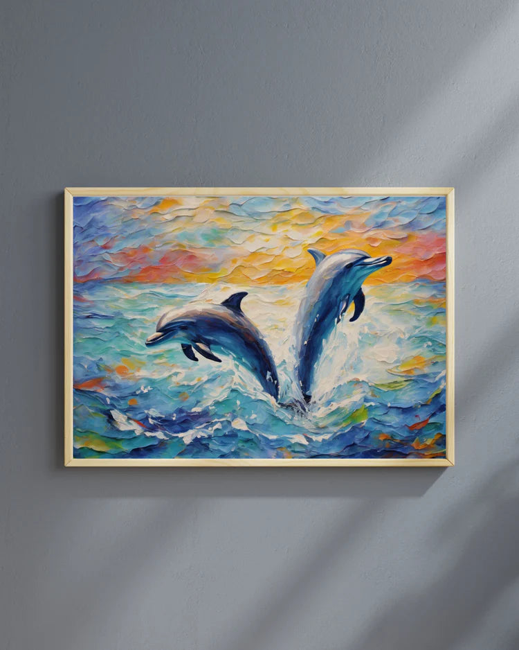 Dolphin canvas painting with ocean theme for wall decor