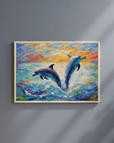 Dolphin canvas painting with ocean theme for wall decor