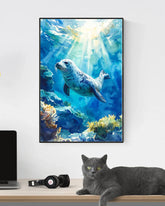 Dolphin wall art canvas painting with underwater ocean wildlife theme for living room