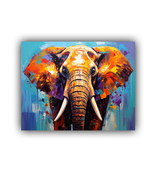 Elephant animal wall art canvas painting with vibrant colors