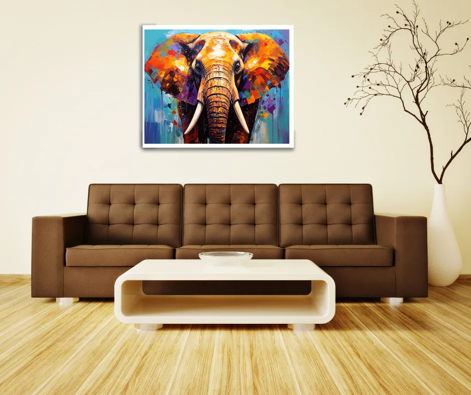 Elephant canvas painting for living room wall decor in modern colorful style