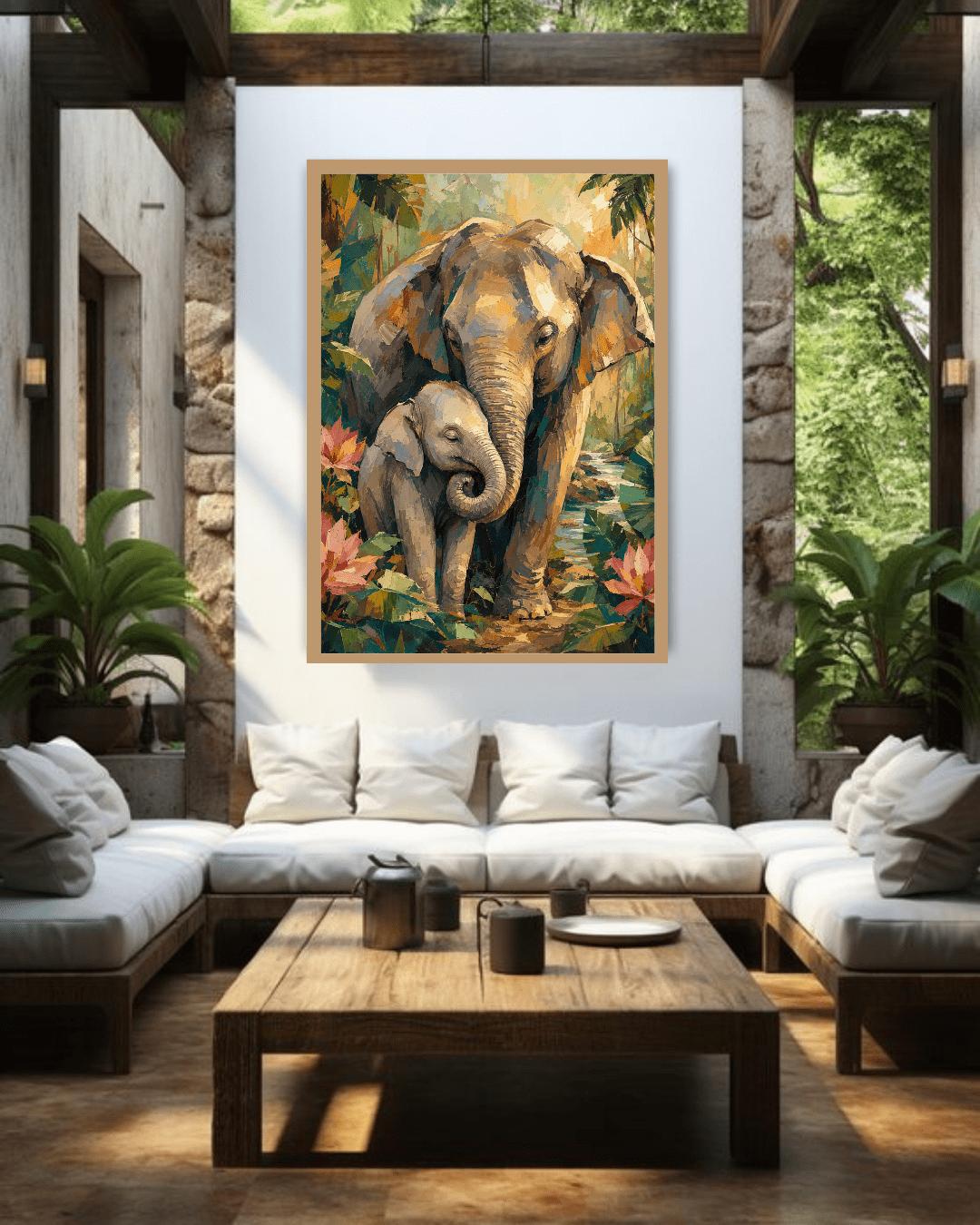 elephant wall art canvas in modern living room decor