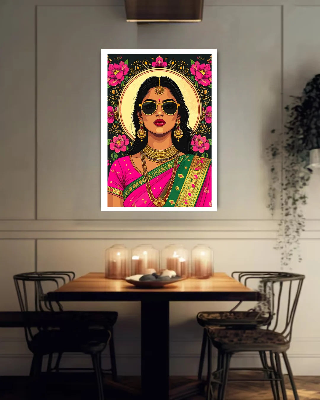 ethnic woman wall art canvas in dining room decor