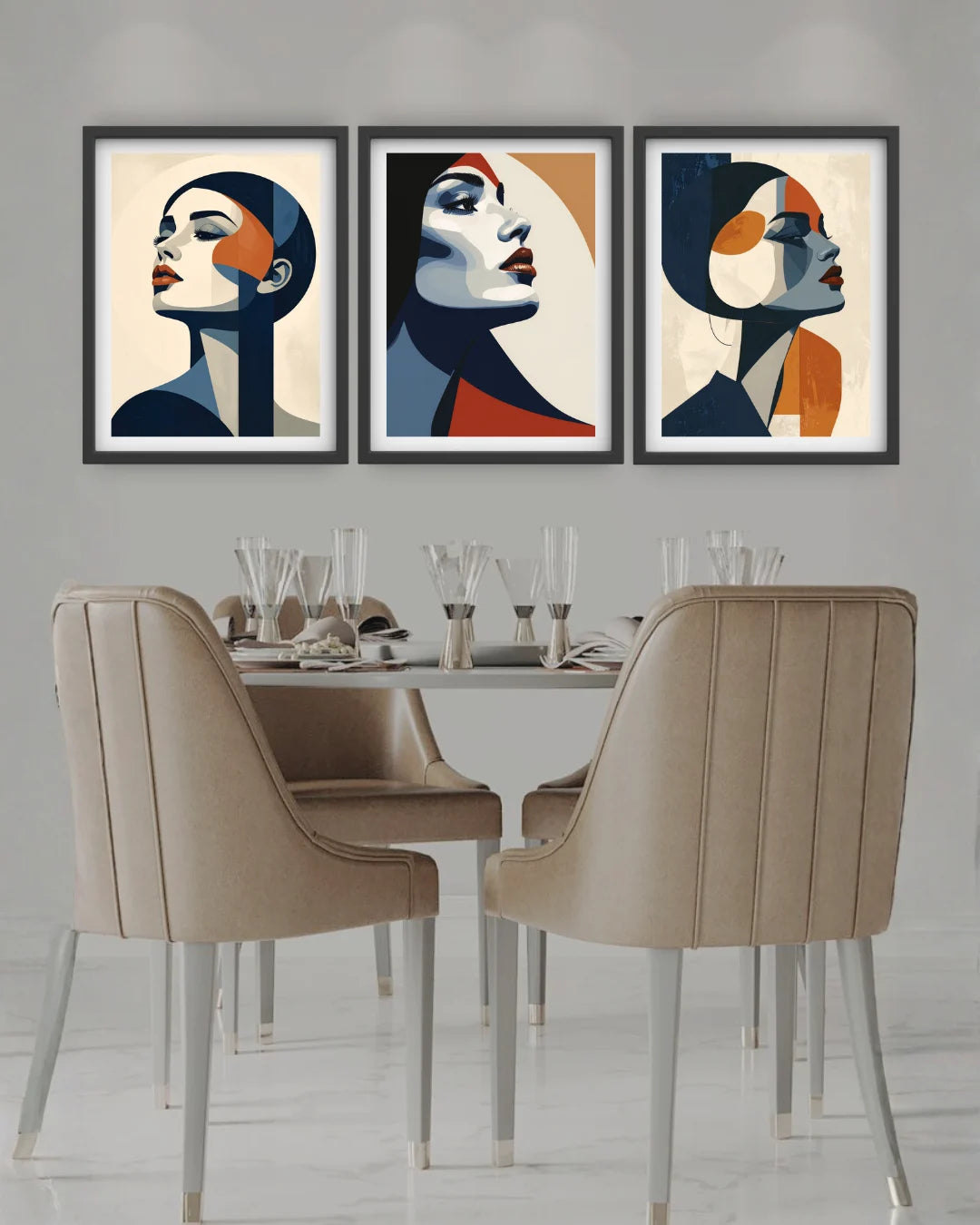 Face portrait wall art canvas set for dining and cafe decor