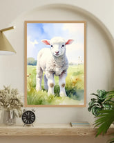 Cute Baby Lamb Canvas Wall Art Framed Print for Nursery and Home Decor