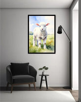 Framed Baby Lamb Canvas Painting in Modern Living Room Interior