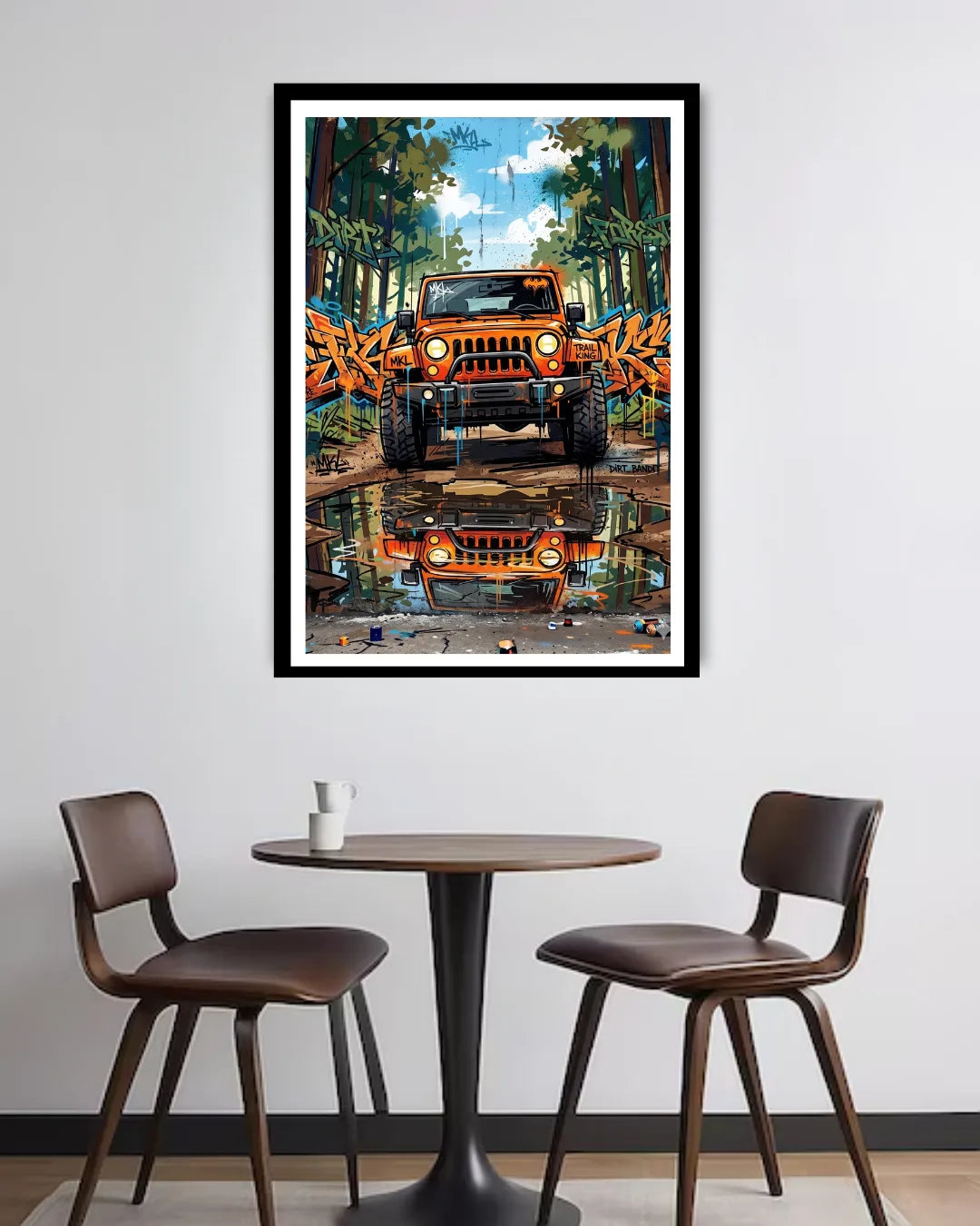 off-road jeep wall art canvas in modern farmhouse decor setup