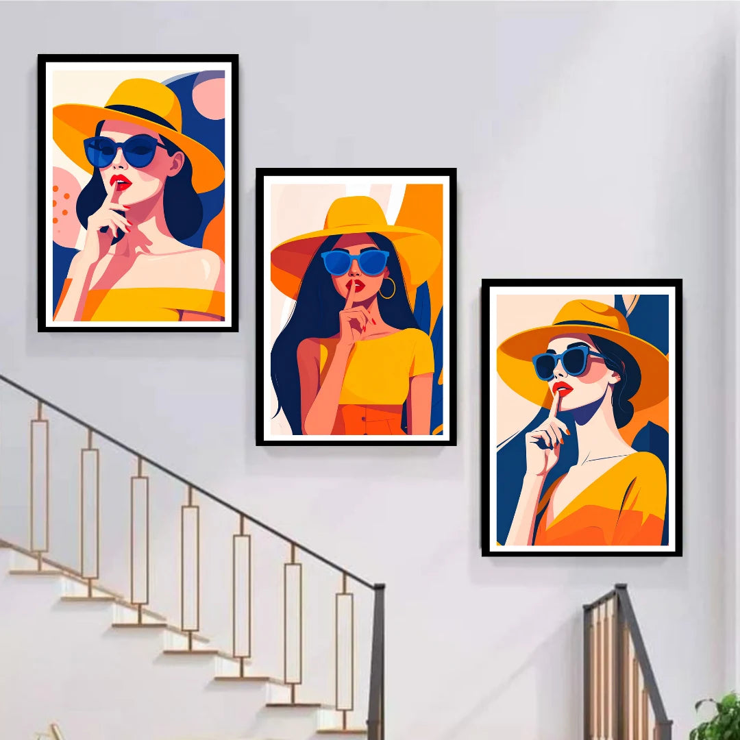 Fashion illustration wall art canvas set of three with modern stylish design