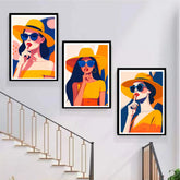 Fashion illustration wall art canvas set of three with modern stylish design
