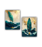 Feather wave canvas wall art set of two for living room decor
