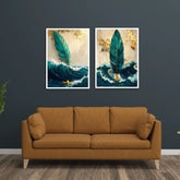 Feather ocean canvas wall art set of 2 abstract painting
