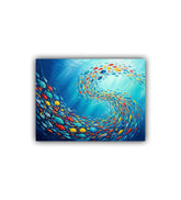 close-up of colorful fish swirl canvas painting with vibrant details