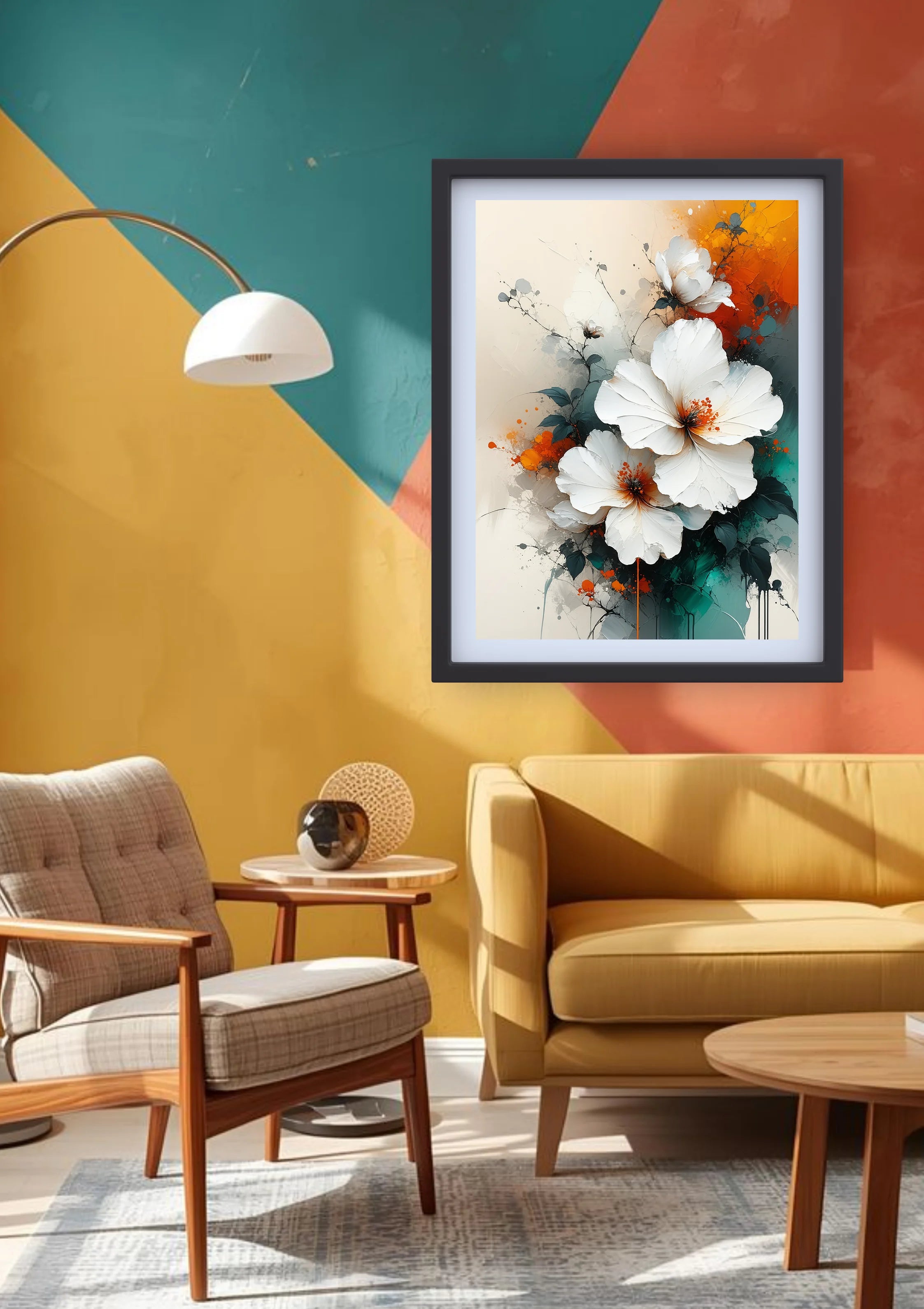 Floral abstract canvas wall art for contemporary home decor
