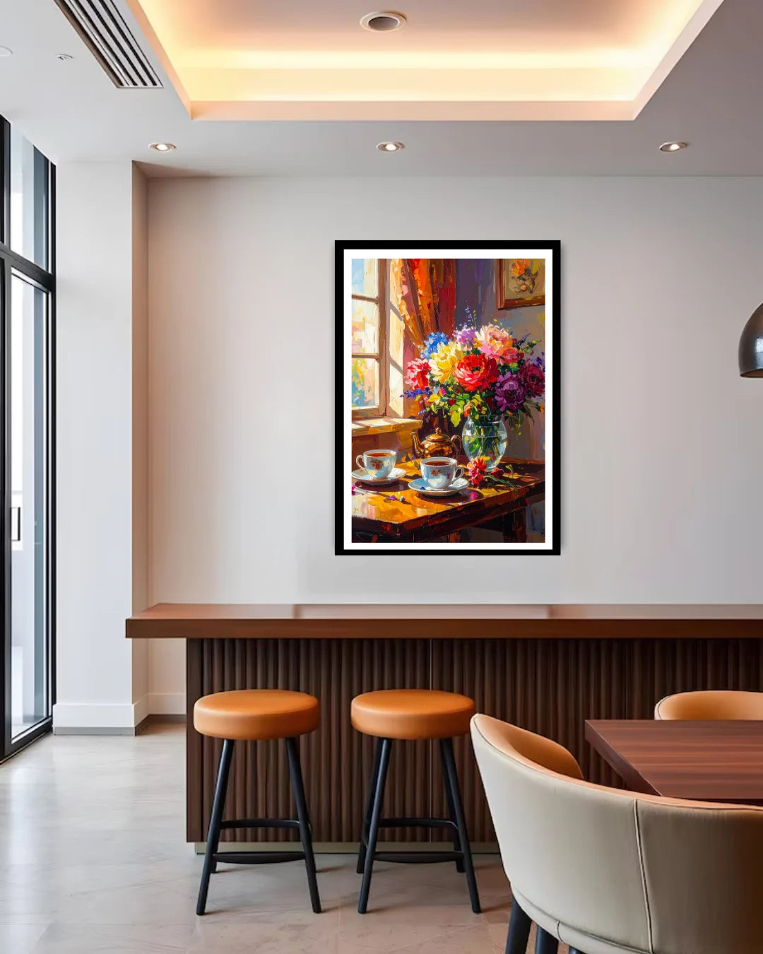 floral wall art canvas in modern dining room