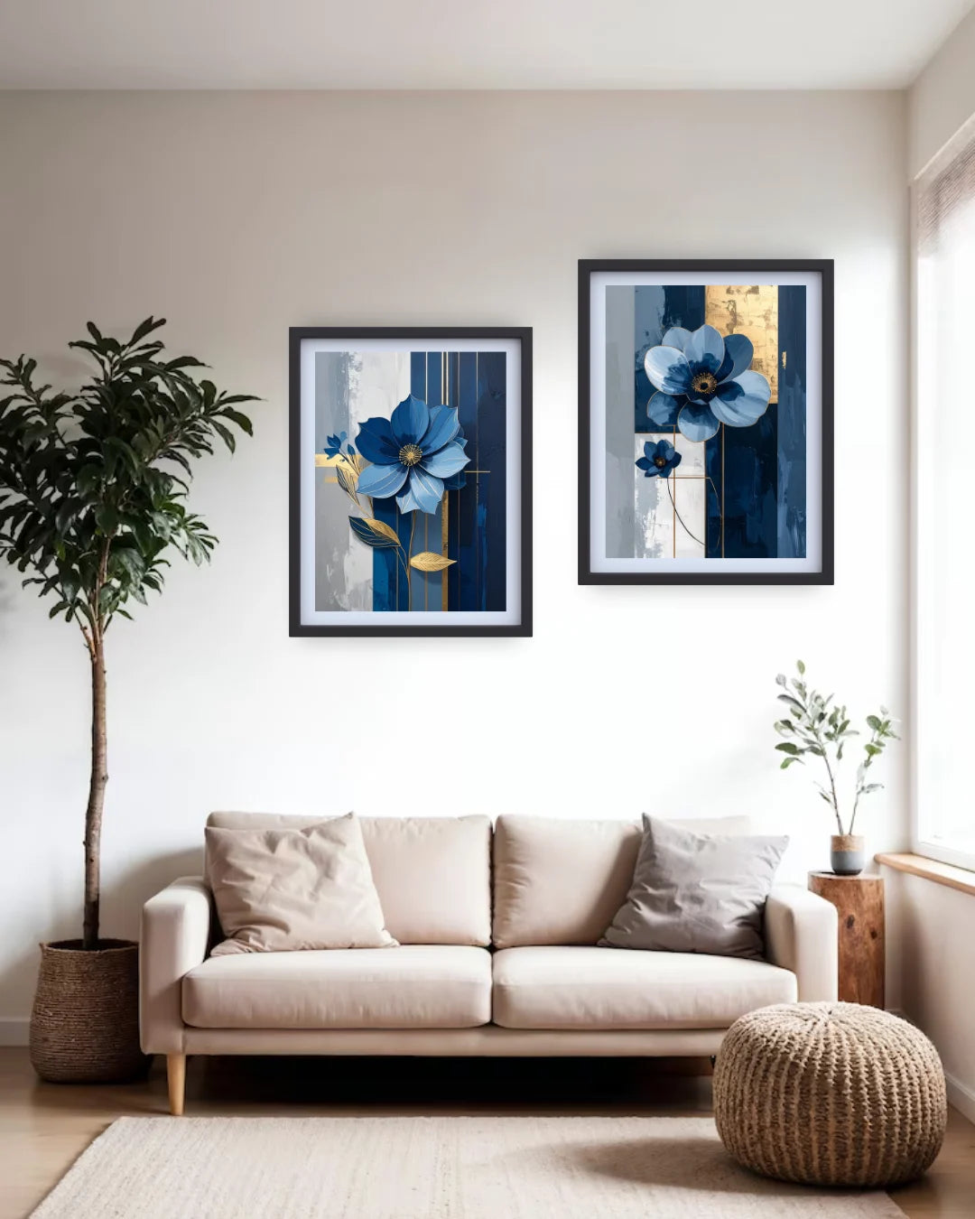 elegant blue flower wall art canvas in modern home decor